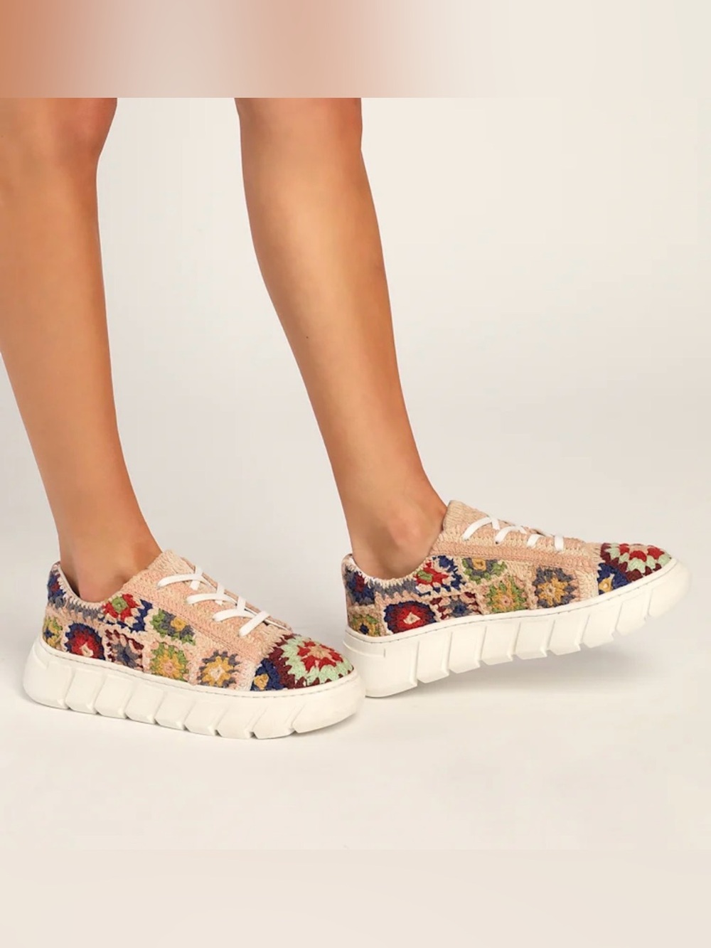 Free people Catch Me If You Can Pink Multi Crochet Sneakers